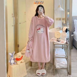 保暖睡衣 睡衣 居家服 珊瑚絨睡衣 絨毛睡衣 睡裙女秋冬季長袖珊瑚絨可愛卡通法蘭絨加厚睡衣寬松大碼長款孕婦