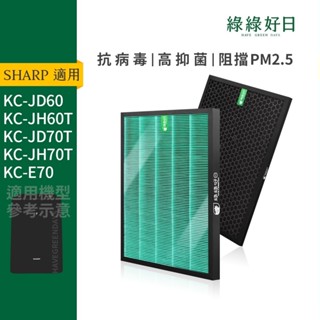 適用SHARP夏普 KC-JD60T KC-JD70T KC-JH70T HEPA濾芯 蜂顆活性碳 水濾網 綠綠好日