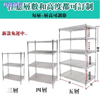🟣梓茵商行🟣可客製 置物架 不銹鋼置物架 廚房收納架 倉庫貨架 落地多層架子 層架 廚房置物架 鐵架層架置物架 收納