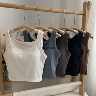 七喜服裝 (自帶胸墊）夏季基本百搭必備單品~緊身性感外穿無袖吊帶打底衫 韓版工字內搭運動背心 短版上衣 女生衣服女生衣服