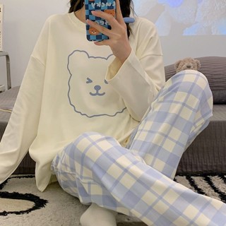 100%純棉睡衣 高檔睡衣 全棉睡衣 女春秋季睡衣 長袖長褲睡衣 學生可愛睡衣 家居服套裝 兩件套套裝 可外穿