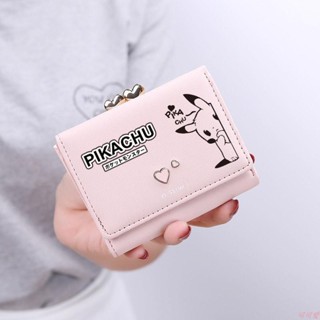 可可愛💕 皮卡丘動漫錢包可愛ins風短款卡包女士潮流韓版網紅皮夾短夾零錢包皮夾子 動漫 新款 日系
