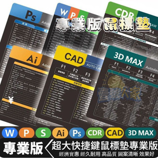 臺灣出貨 超大滑鼠墊 CAD快捷鍵PS/PR/WPS/EXCEL/常用快捷鍵加大厚墊子包邊桌麵辦公墊 快捷鍵滑鼠墊