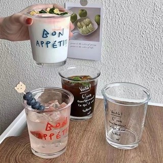 🔶熱銷好物💕字母印花玻璃杯ins風水杯家用奶茶杯飲料杯果汁杯早餐杯咖啡杯子