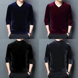 JM⭐金絲絨長袖t恤男士 春秋季半高領打底衫 M-5XL 保暖內衣 高階秋冬潮流男裝青年休閑圓領打底衫冬季內搭 上衣社男