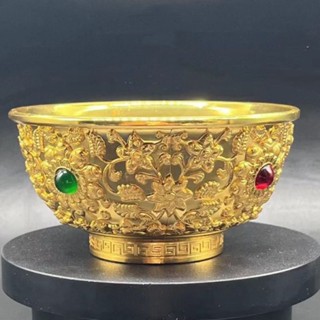 居家古董擺件 居家裝飾品 稀有寶石金碗古銅鎏金花開富貴銅碗擺件大清乾隆年制碗招財擺設 AQZSWD