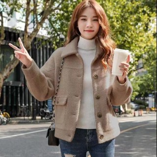 毛毛外套 韓版外套 保暖外套 女裝 仿水貂絨短款外套女 小個子上衣 韓版百搭黃金貂外套 防風外套 冬天外套 短版外套