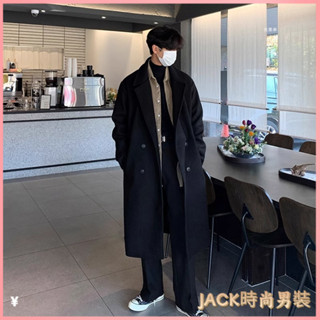 JACK- 秋冬裝 大衣 毛呢外套 呢子大衣 大尺碼衣服 冬季新款韓版毛呢大衣男時尚保暖帥氣潮流寬鬆中長款外套過膝雙排