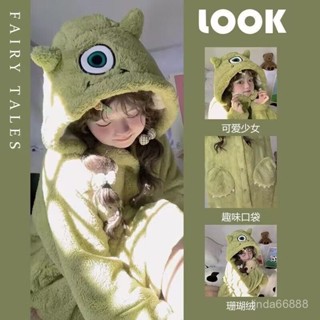 桃園出貨⭐大眼仔珊瑚絨睡衣女草莓熊秋冬季睡袍加絨加厚浴袍冬天網紅爆款