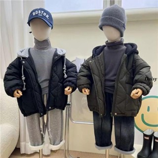 【媽媽必選】男女童棉服 兒童外套 兒童上衣 正韓童裝 秋冬新款假兩件連帽棉衣 中兒童休閒帥氣加厚菱格棉服 百Daisy5
