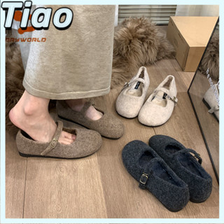 [毛毛鞋]高階感洋氣毛毛鞋女 平底鞋外穿 秋冬瑪麗珍鞋 法式復古單鞋 加絨休閒鞋 氣質女鞋 呢子毛毛鞋 平底瑪麗珍單鞋