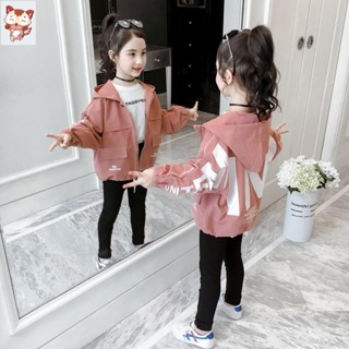 女童春秋外套 女孩外套女童新款春秋外套韓版秋裝兒童中大童連帽小女孩寬松夾克上衣