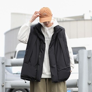 YLIE 羽絨服馬甲 馬甲背心 羽絨背心 棉服馬甲外套 男秋冬季日系機能寬松無袖坎肩加厚保暖立領馬夾背心 男生馬甲外套