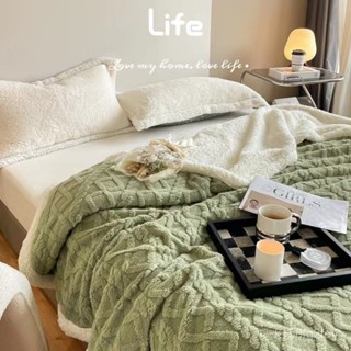 『Fei Life』簡約純色塔芙絨毛毯秋冬提花毯子雙層加厚大朵羊羔絨休閒毯子