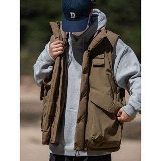 YLIE 羽絨服馬甲 馬甲背心 羽絨背心日系CityBoy大口袋工裝馬甲山系復古夾棉背心冬季防水保暖棉服男