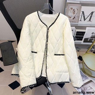 【臺灣出貨】 撞色小香風菱格棉服女2023秋冬季新款箱型上衣女百搭長袖短款外套