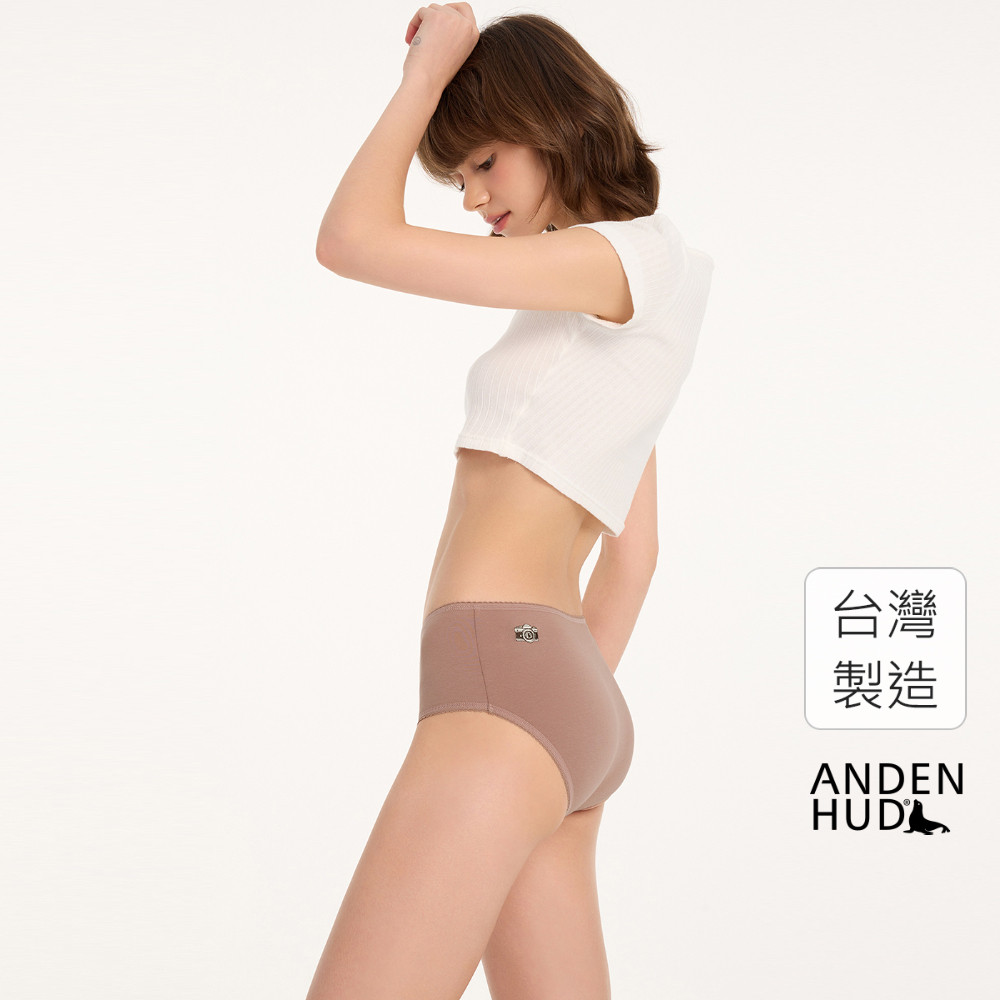 【Anden Hud】抗菌系列．花邊高腰三角內褲(陶土粉-刺繡相機) 純棉台灣製