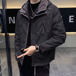 （兩色可選）高質感撞色拼接外套男 春秋季新款 潮牌 衝鋒衣 男裝 連帽 工裝 青年 夾克 上衣（SJ8025）【壹號站】