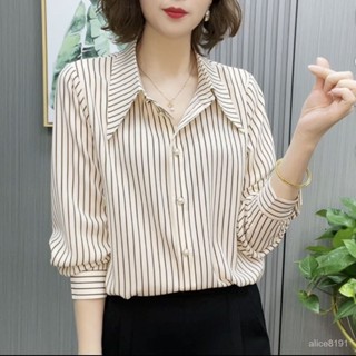 BINGTANG 品質精選 外搭襯衫 襯衣 長袖上衣 春秋款女士襯衫條紋氣質長袖設計感小眾寬鬆高級感雪紡襯衣女上衣