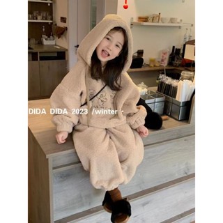 🍼小奶蓋kids🍼兒童羊羔絨加厚衛衣兩件套秋冬新品男女寶寶保暖連帽加絨套裝