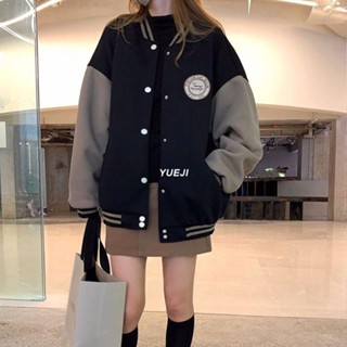 臺灣出貨🌸 棒球服 棒球外套 秋冬外套 外套女 大尺碼大碼棒球服女秋冬拼接撞色加絨加厚美式復古炸街夾克休閑衛衣外套
