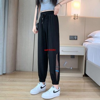 🇹🇼臺/出貨💥冰絲運動褲女 夏季薄款休閒褲 休閑哈倫褲 寬松鏤空女褲 九分速幹束腳衛褲 燈籠休閑哈倫褲