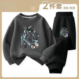 【臺灣-出貨】男童套裝💖男童2024套裝中大童長袖新款監控馬桶人兒童洋氣兩件套童裝秋裝