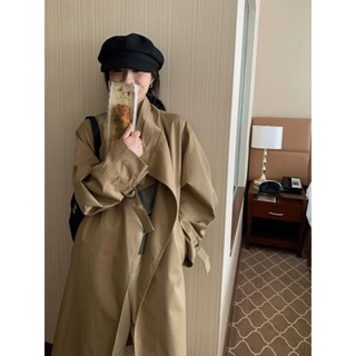 【風衣 外套 大衣】英倫風立領廓形中長款風衣外套女小個子韓版寬鬆立領流行百搭秋裝