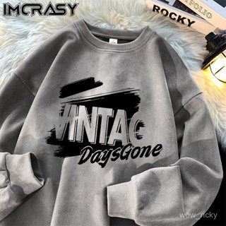 🔥臺灣熱賣🔥圓領衛衣 男 美式IMCRASY美式麂皮絨長袖衛衣男士春秋季新款潮牌圓領休閒印花上衣 YRI7