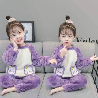 Lovelg baby🌷兒童珊瑚絨睡衣秋冬款女童套頭保暖洋氣家居服女孩法蘭絨睡衣套裝