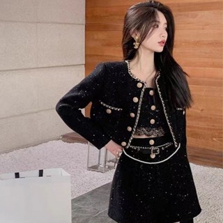【SARA】初秋裝搭配一整套時尚法式小香風外套女鹽係辣妹小個子顯高三件套