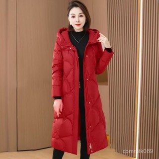 冬新款款羽絨服女中長版過膝連帽時尚百搭顯瘦紅色保暖外套 長款 加厚冬天外套 韓版 羽絨外套連帽1104 GYVM