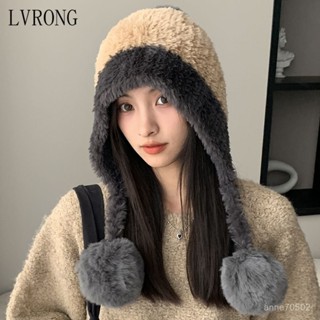 🔥熱賣🔥免運🔥冬季可愛小熊毛球毛絨帽女款加絨護耳雷鋒帽子女保暖包頭帽毛綫潮 DCXB