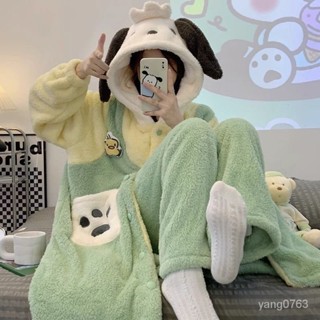 【熱銷】帕恰狗卡通睡衣女秋冬季珊瑚絨睡袍加厚加長睡裙家居服 居家服 珊瑚絨 珊瑚絨睡衣 家居服 男生睡衣 法蘭絨睡衣