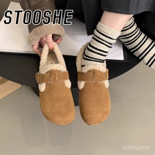 🔥桃園有貨/限時下殺🔥STOOSHE網紅加絨加厚勃肯鞋女冬季毛毛鞋博肯豆豆鞋平底東北棉鞋 K26L