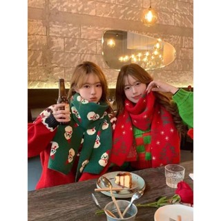 [新款上市] 聖誕節禮物~ 雪人聖誕樹紅色針織圍巾女 冬季保暖百搭學生情侶圍脖 圍巾女 聖誕圍巾 圍巾披肩 圍脖
