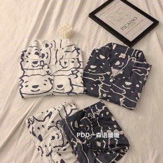糖果屋~韓版ins新款睡衣女夏季短褲寬松卡通小熊學生夏天外穿家居服套裝居家服