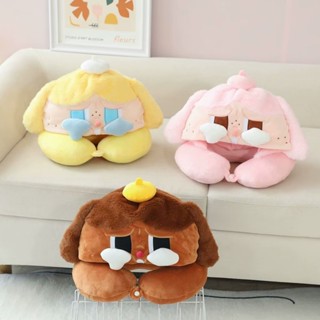 【❤臺灣發貨🔥】可愛卡通枕 連帽U型枕🎀 ins可愛卡通哭娃毛絨絨連帽u型枕便攜旅行高鐵飛機護頸枕午睡遮光