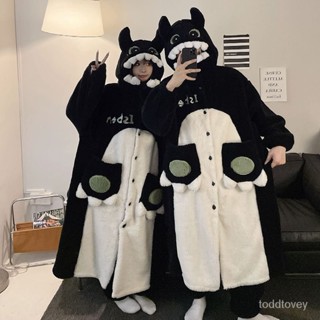 大碼女裝🔥新款上市🔥情侶款睡衣秋冬季加厚珊瑚絨睡袍套裝2024新款加絨卡通大碼家居服 MW4O