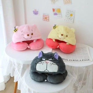 【❤臺灣發貨🔥】日系小熊枕❤ 連帽U型枕🎀 卡通可愛蜜蜂維尼日系噗噗小熊連帽保暖午睡U型枕旅行飛機U形頸枕