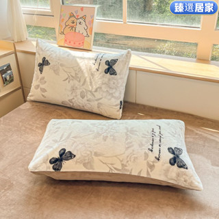 枕套 素色緞條枕套 保潔墊枕頭套 防水枕套 素色枕套 動漫枕套 高顔值ins黑色蝴蝶牛奶絨加厚保暖一對裝48x74cm枕