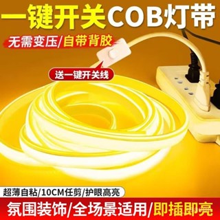 🥇新品特賣🥇聖誕節裝飾燈氛圍燈帶自粘led燈條COB床頭懸空電視櫃櫥櫃裝飾燈220v插電帶開關 H10J