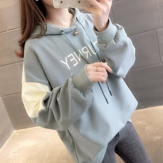 【Sweet Oversize】秋冬新款加絨加厚連帽衛衣女韓版寬鬆顯瘦拚接長袖上衣女學生外套