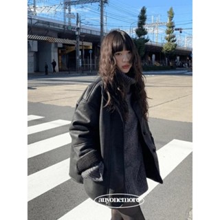 Codibook｜韓國 anyonemore 寬鬆立領皮革羊毛外套［預購］大衣 羊羔毛外套 女裝