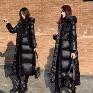 2024新款黑色羽絨棉服韓版長款亮麵棉衣女加厚修身棉襖ins潮外套 SQO4