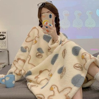 冬季珊瑚絨保暖睡裙 居家服 家居裙睡衣女冬季法蘭絨睡裙女秋冬保暖中長款珊瑚絨可愛加厚學生韓版