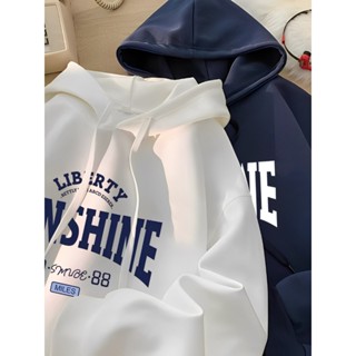 【店長推薦】美式復古休閒帽T 字母簡約連帽衫 內刷毛帽踢 寬鬆衛衣 情侶外套 保暖上衣