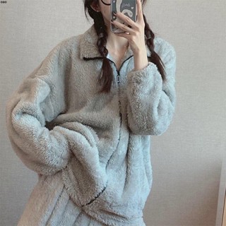 居家服 睡衣💕珊瑚絨睡衣女冬加厚新款休閑保暖法蘭絨開衫可外穿少女家居服套裝