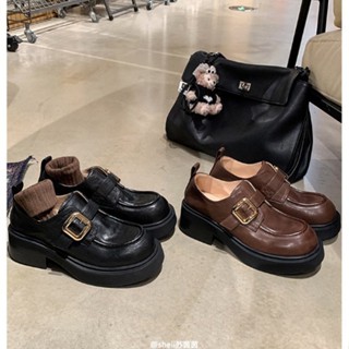 臺灣熱賣款 樂福鞋 34-40 真皮 軟皮 軟底 粗跟 ins 水洗縮紋 增高厚底 樂福單鞋女 小皮鞋