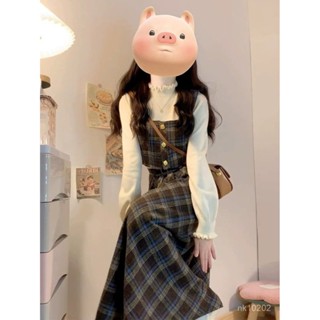 新品⚡套裝女 小個子格子連衣裙子女2024秋冬季學院風小香風韓係穿搭整套裝長裙 秋冬套裝